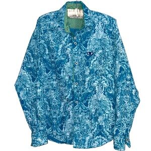 💙💖 Vintage 1980s Salvatore Ferragamo Blue Printed Button Down Shirt